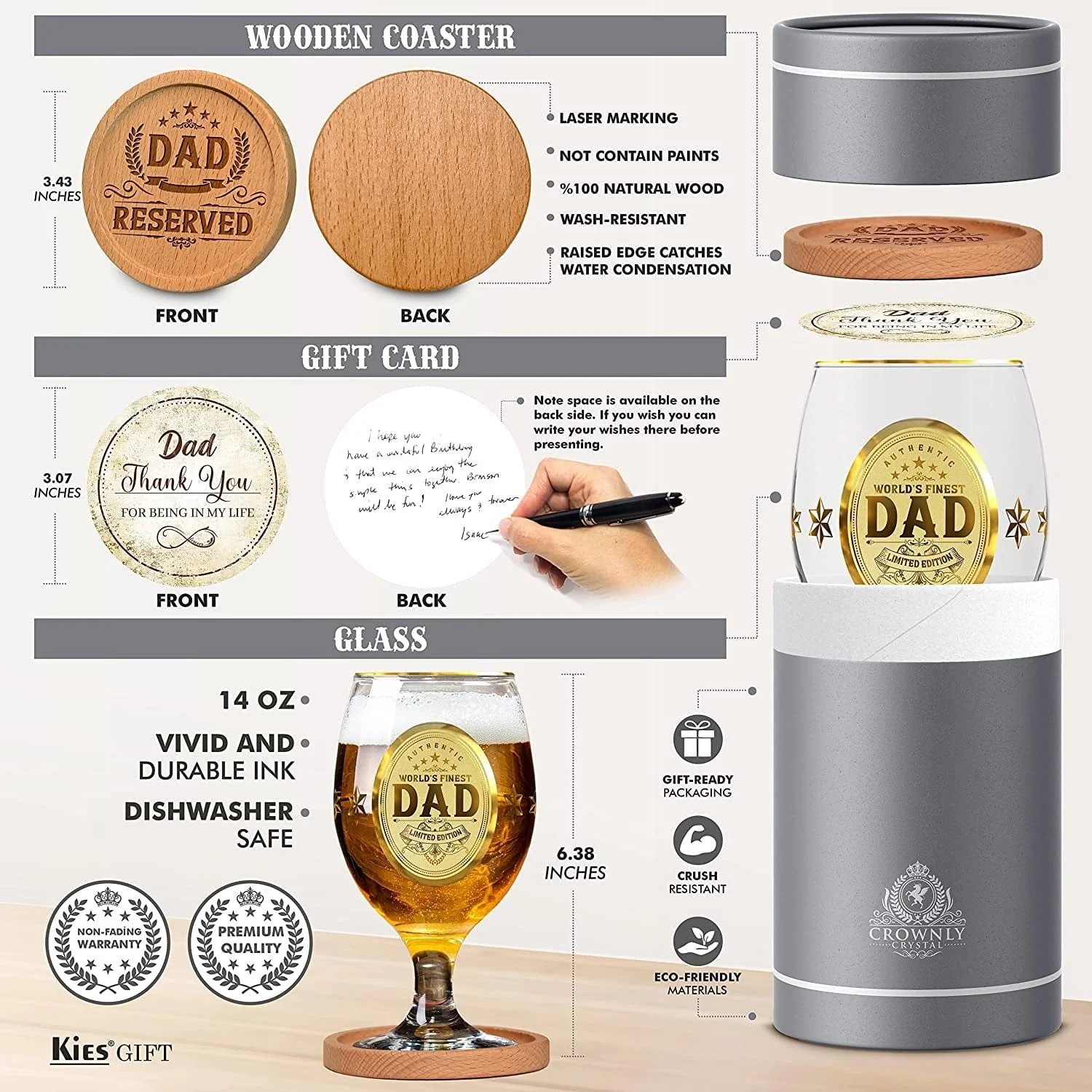 ® Christmas Gifts for Dad Personalized Beer Glass Birthday Gifts for Dad Gifts from Daughter Birthday Gifts for Dad from Son Dad Glasses Best Dad Gifts for Christmas Gifts for Men - Image 3