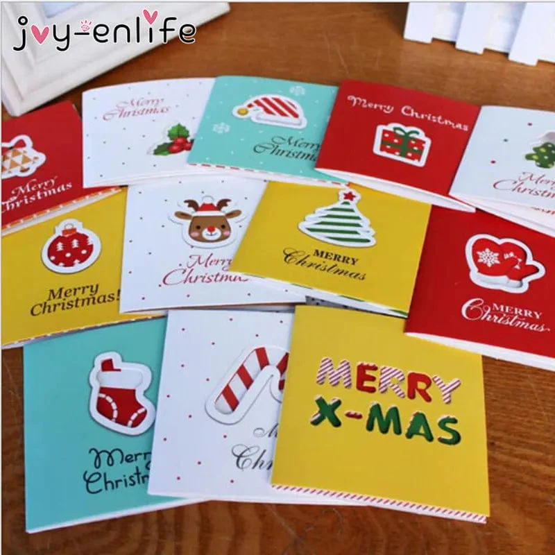 12pcs Merry Christmas Mini Greeting Cards Kids New year Gift Cards Natal Navidad 2024 Xmas Christmas Party Decorations Postcard