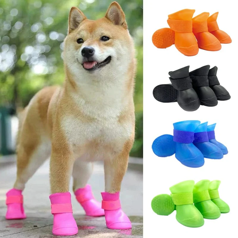 4Pcs Pet WaterProof Rainshoe Anti-slip Rubber Boots