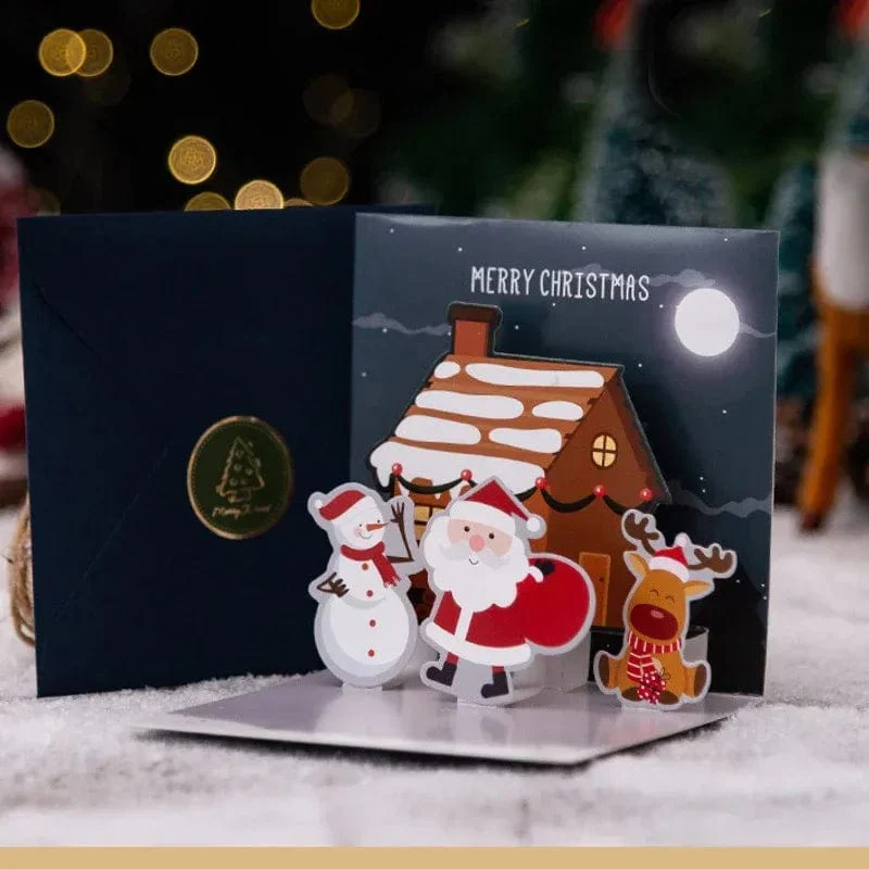 5/1PCS 3D Pop UP Christmas Greeting Cards with Envelope Friend Family Blessing Postcard Birthday New Year Christmas Decoration - Image 10