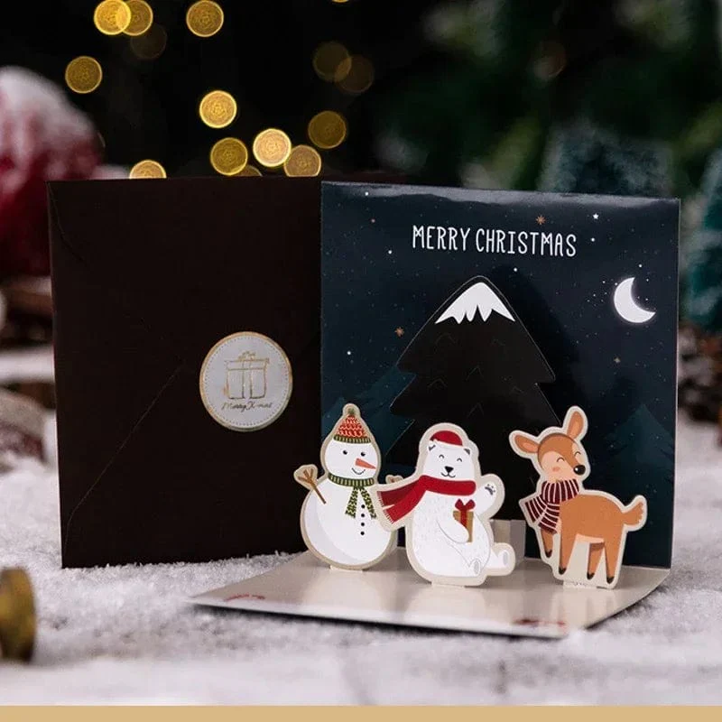 5/1PCS 3D Pop UP Christmas Greeting Cards with Envelope Friend Family Blessing Postcard Birthday New Year Christmas Decoration - Image 11