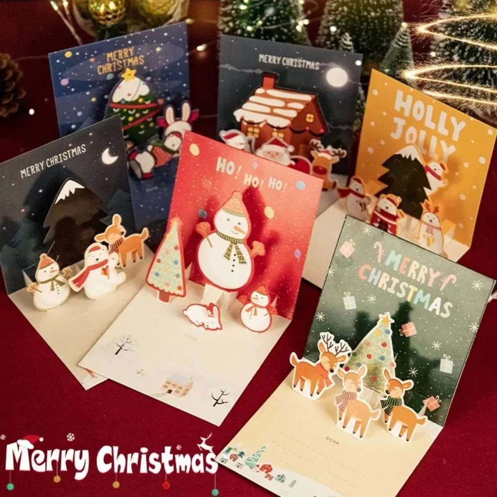 5/1PCS 3D Pop UP Christmas Greeting Cards with Envelope Friend Family Blessing Postcard Birthday New Year Christmas Decoration - Image 2
