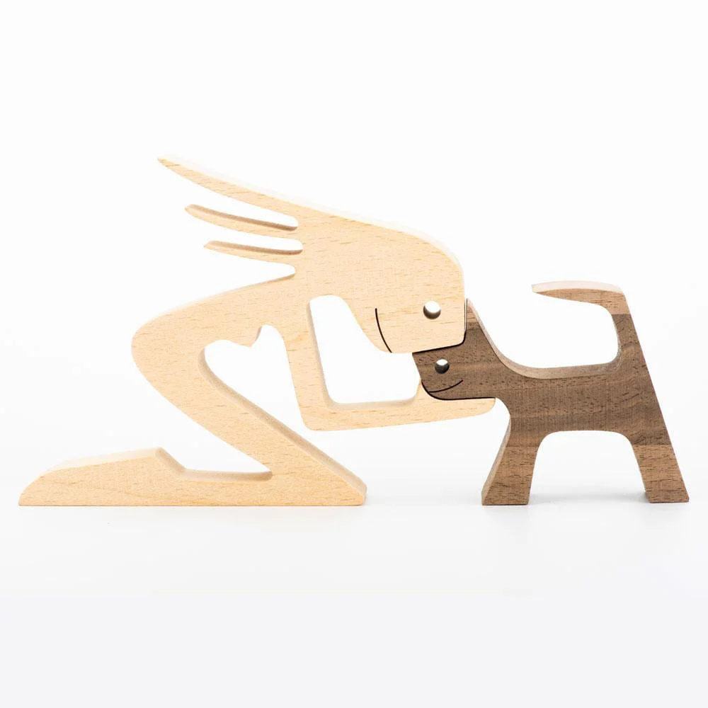 A Man With Two Cat Wood Sculpture N304 HN590 - Image 3