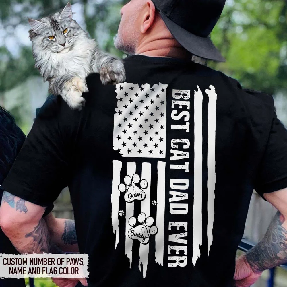 Best Cat Dad Ever Flag Cat Shirt, N304 888279 - Image 3