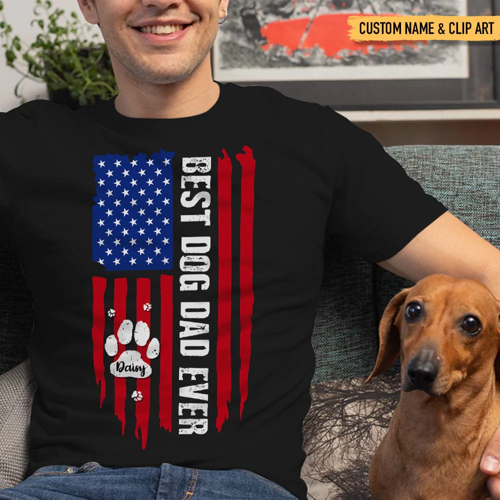 Best Dog Dad Ever American Flag Front Dog Shirt K228 888293 - Image 2