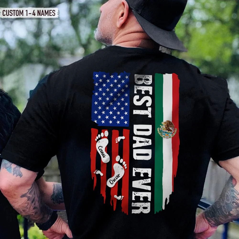 Best Dad Ever Mexican American Flag Back Family Shirt K228 888303