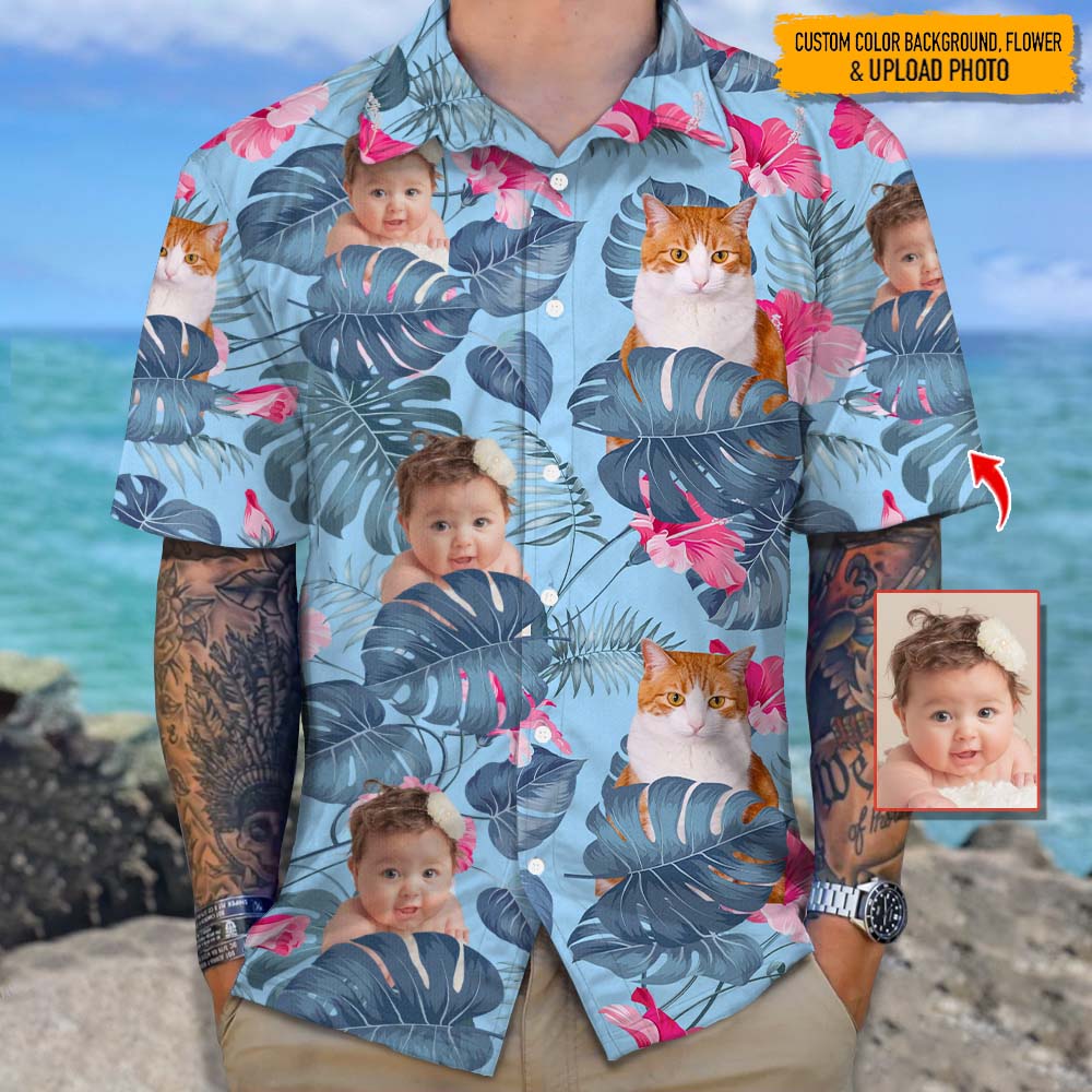 Upload Cat And Face Photo Hawaiian Shirt, N304 888380 - Image 4