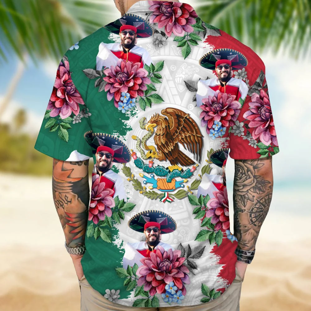 Upload Photo Mexico Flag Hawaiian Shirt, 888385 - Image 3