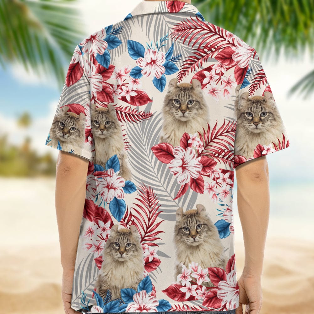 Upload Cat Photo America Flag Hawaiian Shirt, N304 888389 - Image 3