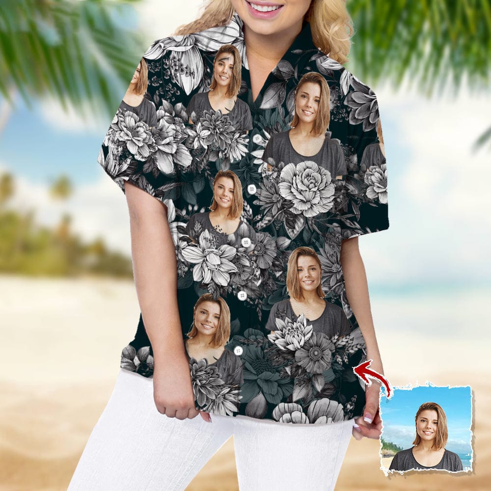 Upload Photo Black White Hawaiian Shirt, N369 888395 - Image 5
