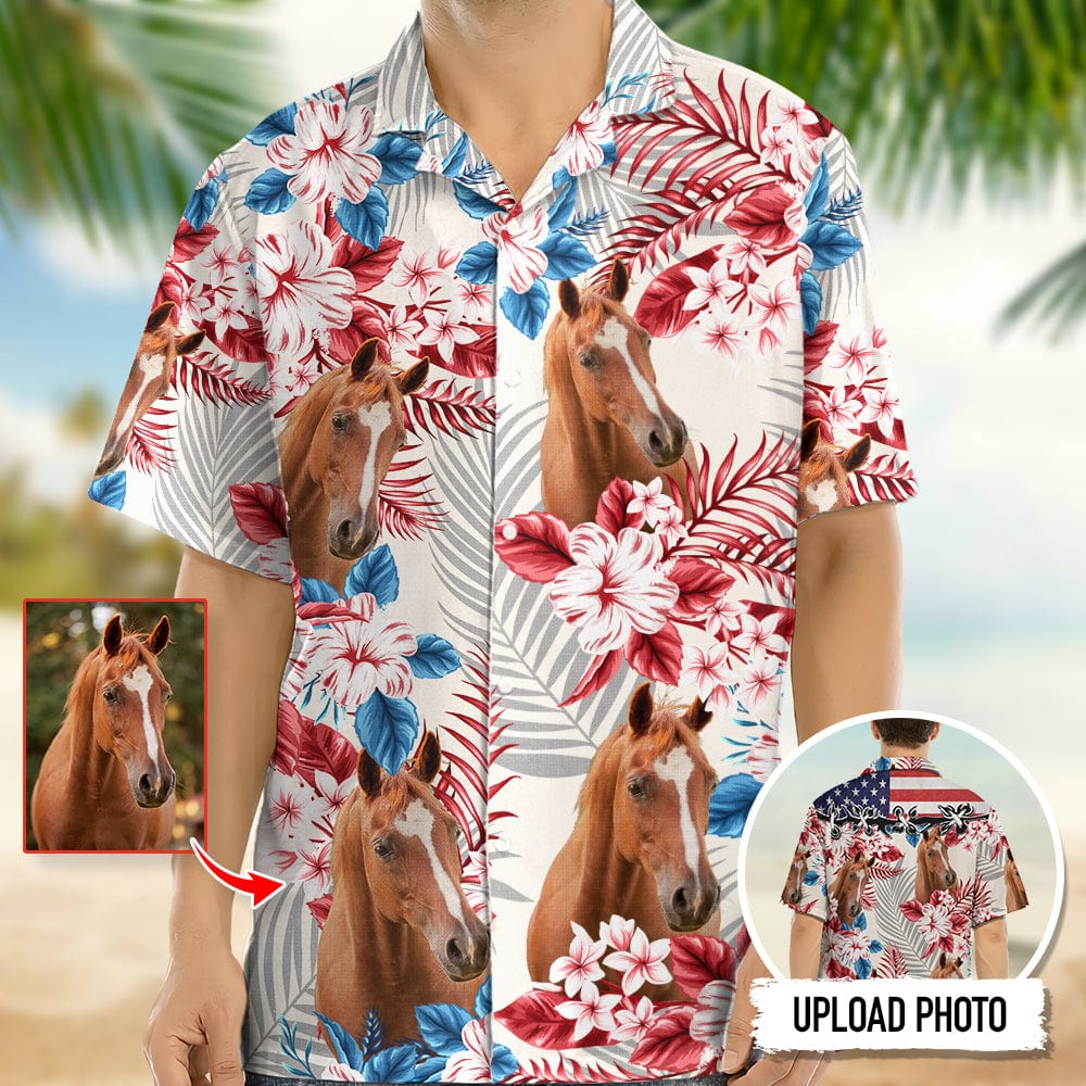 Horse American Flag Hawaiian Shirt, Upload Photo T368 888396 - Image 2