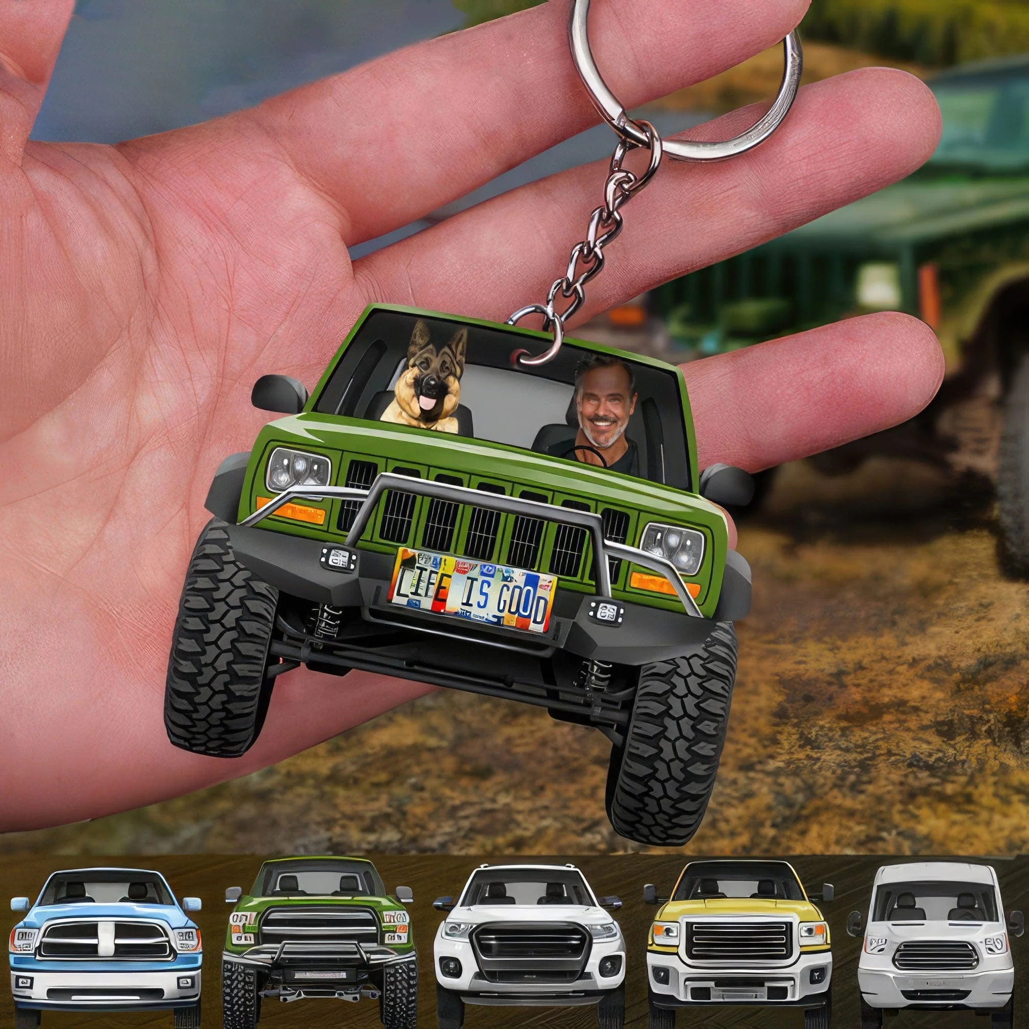 Pickup Truck Dog Cat Acrylic Keychain N304 888456