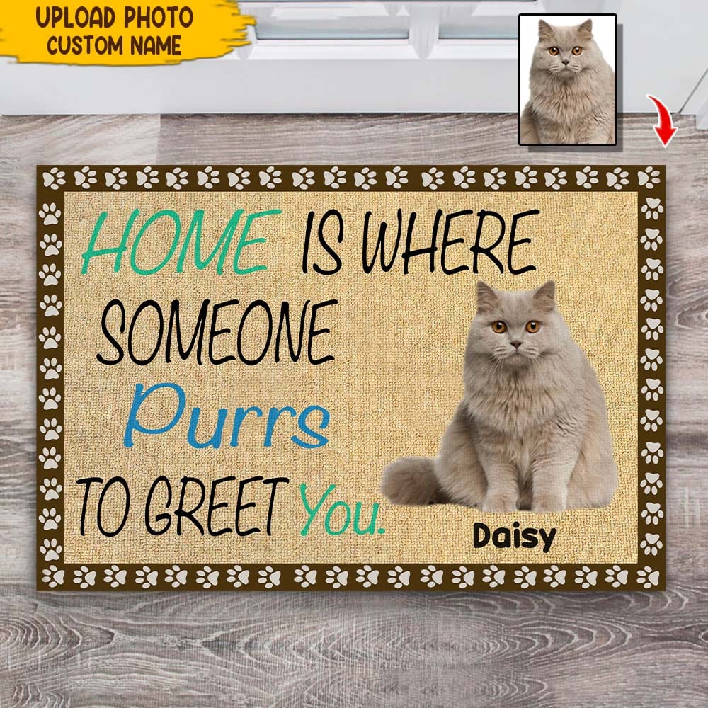 Home Is Where Someone Purrs To Greet You Cat Doormat T286 HN590