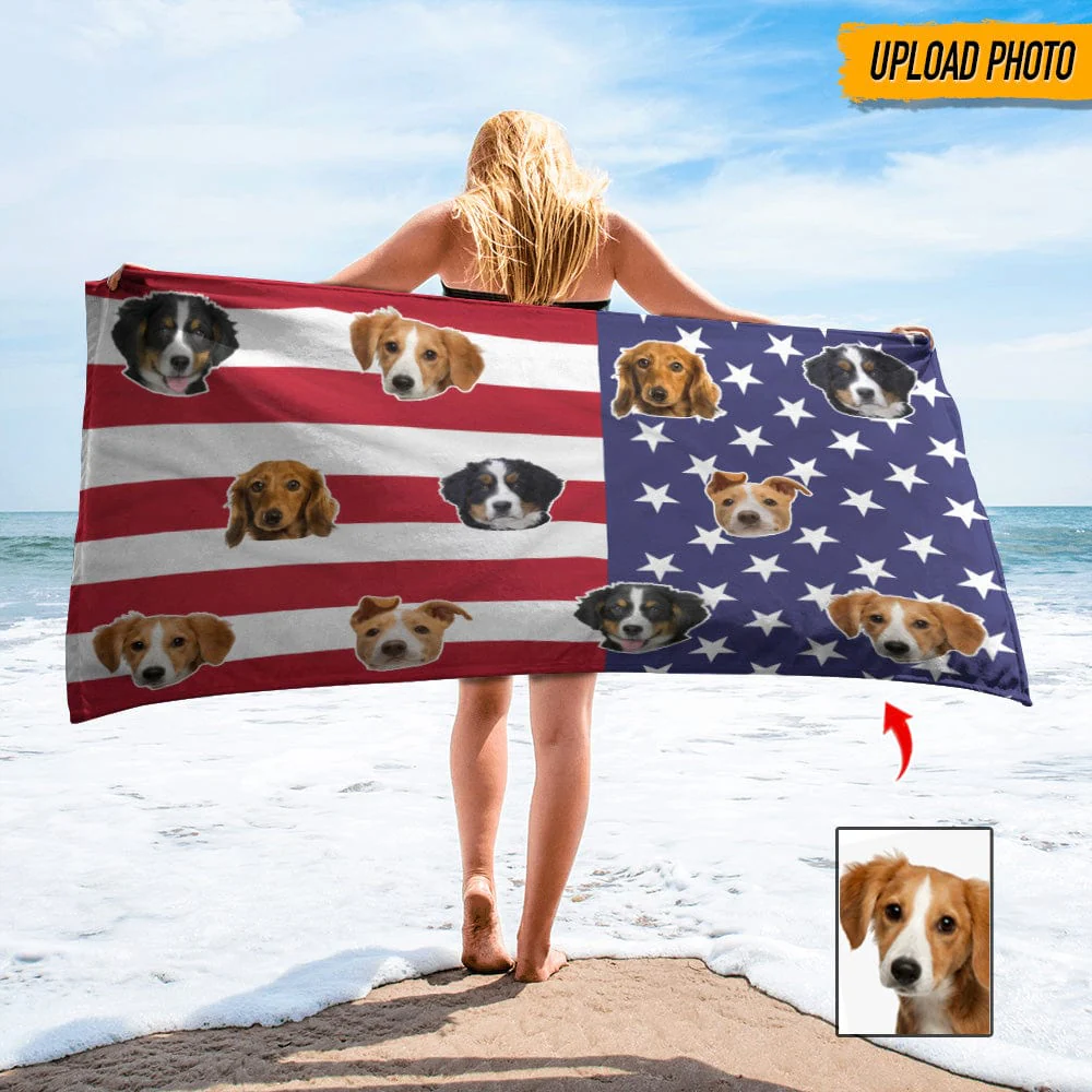 Custom Photo America Flag Dog Beach Towel K228 888509