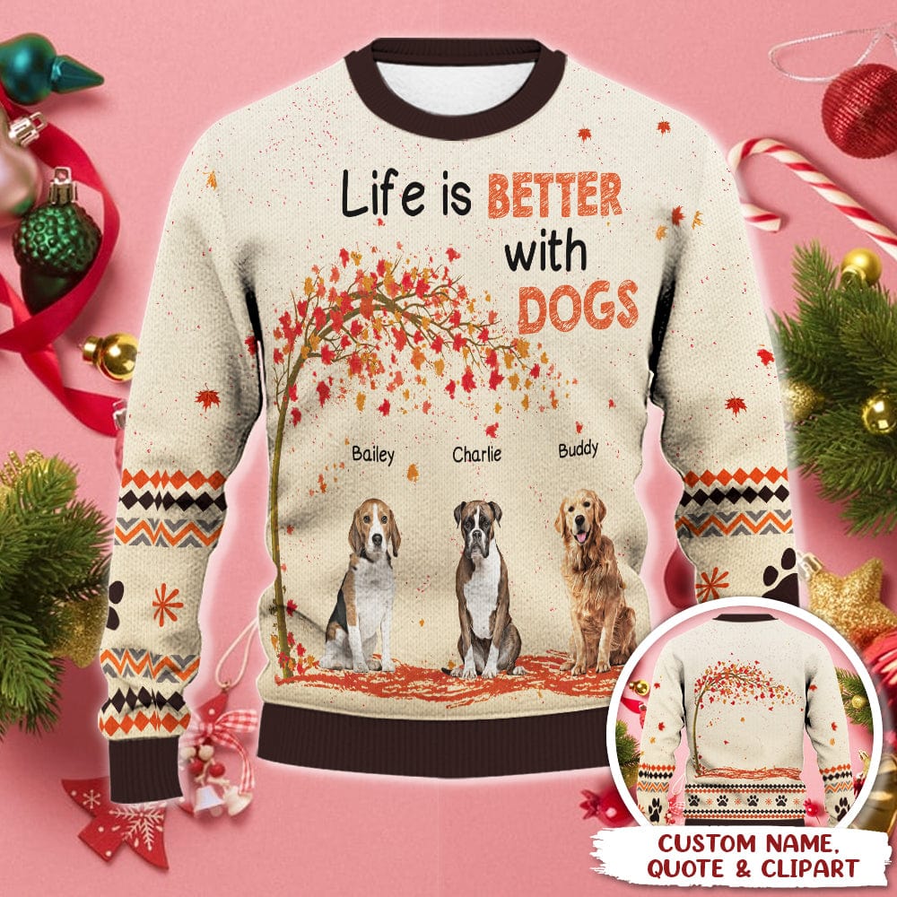 Custom Photo Life Is Better With Dog Dog AOP Ugly Sweater N304 HN590 - Image 3