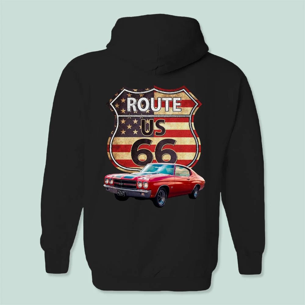 Route US 66 America Flag Car Back Shirt N304 888555 - Image 2