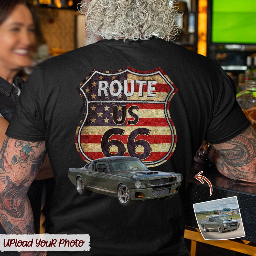 Route US 66 America Flag Car Back Shirt N304 888555 - Image 5