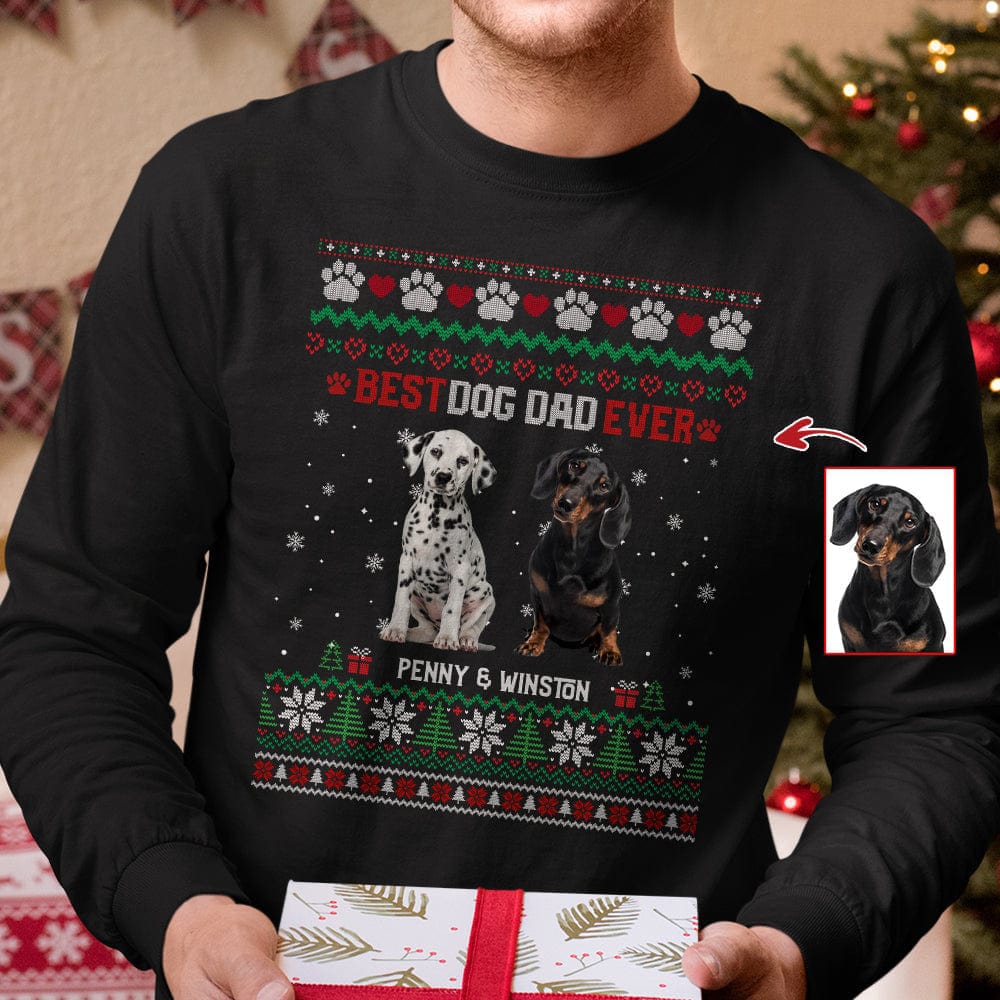 Custom Photo Best Dog Dad Ever Ugly Christmas Dog Cat Sweatshirt K228 HN590 - Image 3