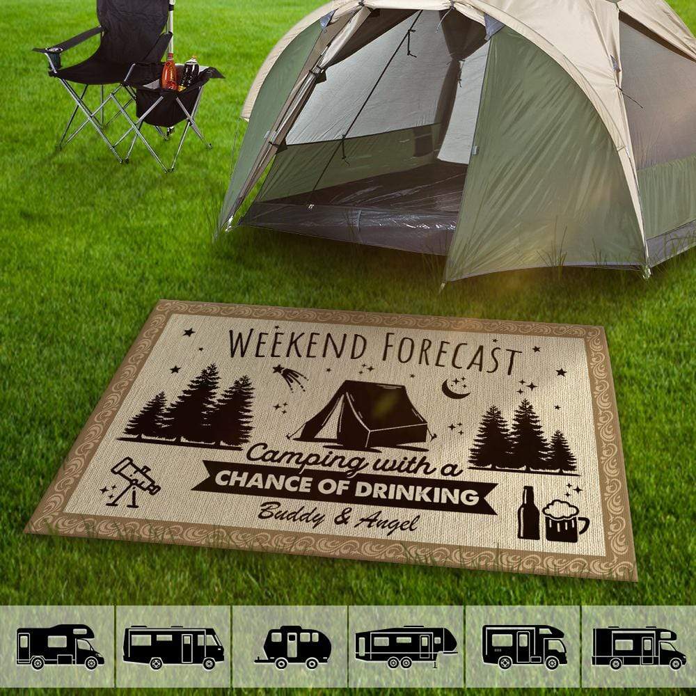Weekend Forecast A Chance Of Drinking Camping Patio Rug, T368 HN590 888657