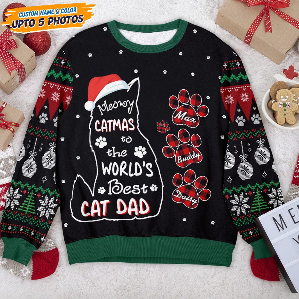 Meowy Catmas To The World Cat AOP Ugly Sweatshirt N304 HN590 - Image 3