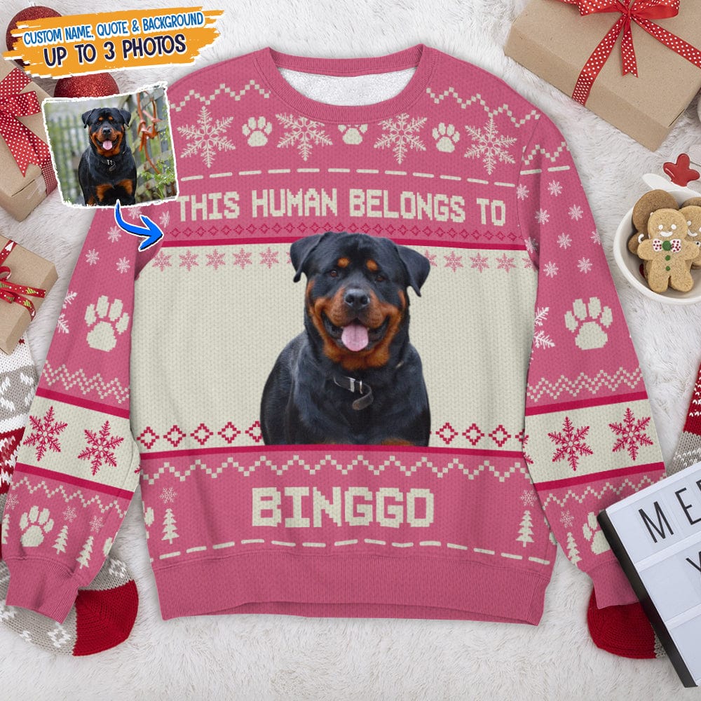 Custom Photo Dog Cat A Girl And Her Pet AOP Ugly Sweatshirt T286 HN590 - Image 2