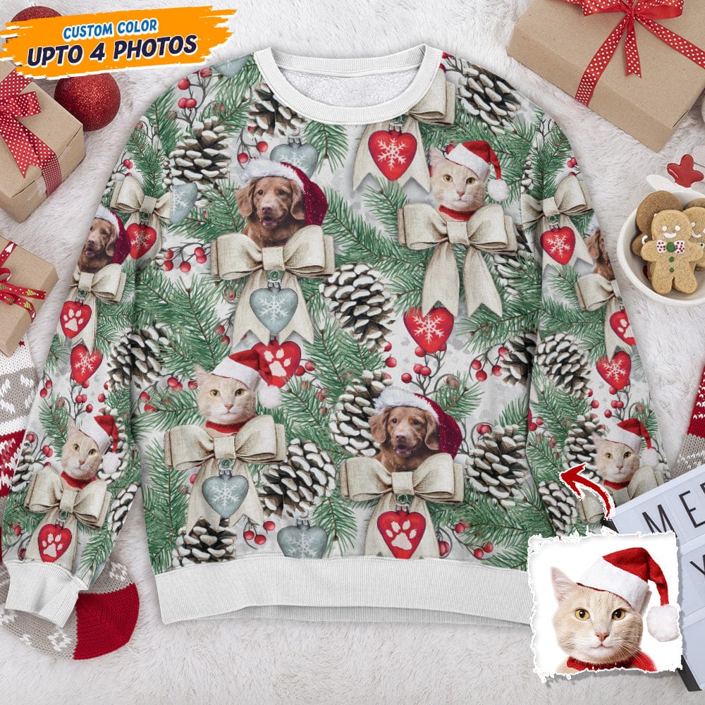 Custom Photo Dog Cat With Christmas Pineal AOP Ugly Sweatshirt N304 888688 - Image 4