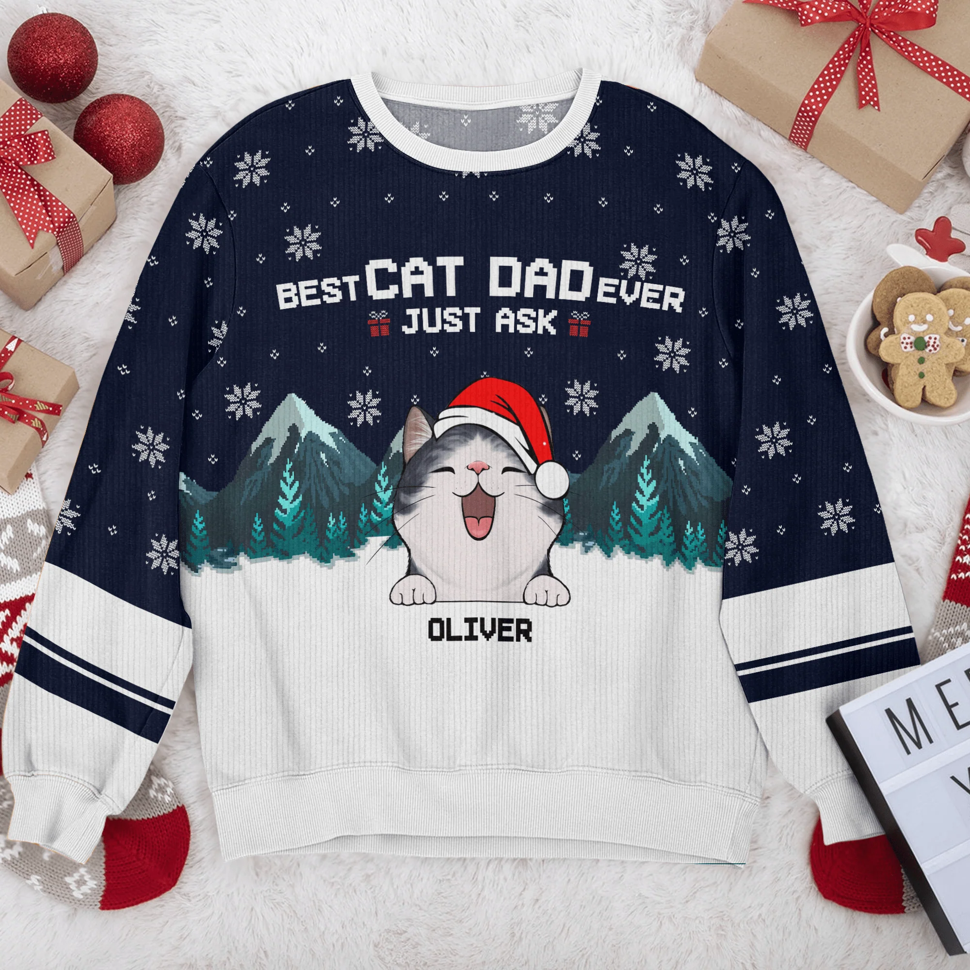 Custom Photo Best Cat Dad Ever Just Ask Cat AOP Ugly Sweatshirt T368 888696 - Image 2
