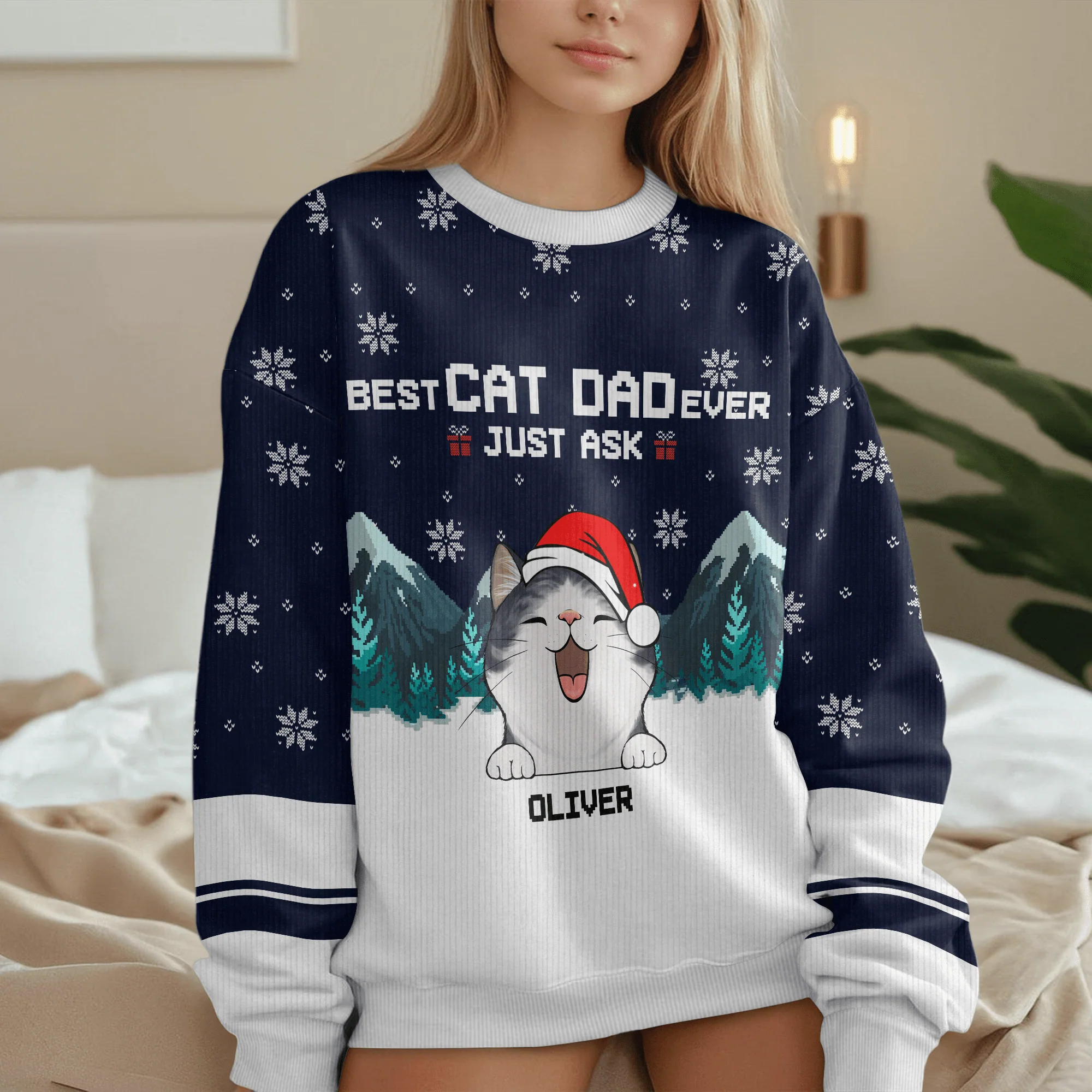 Custom Photo Best Cat Dad Ever Just Ask Cat AOP Ugly Sweatshirt T368 888696 - Image 4