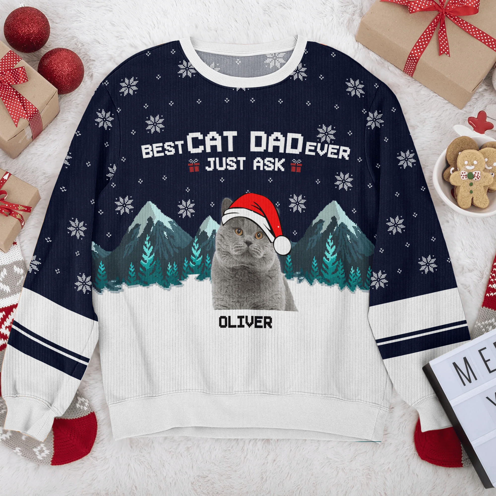 Custom Photo Meowy Christmas Cat AOP Ugly Sweatshirt T368 HN590 - Image 2