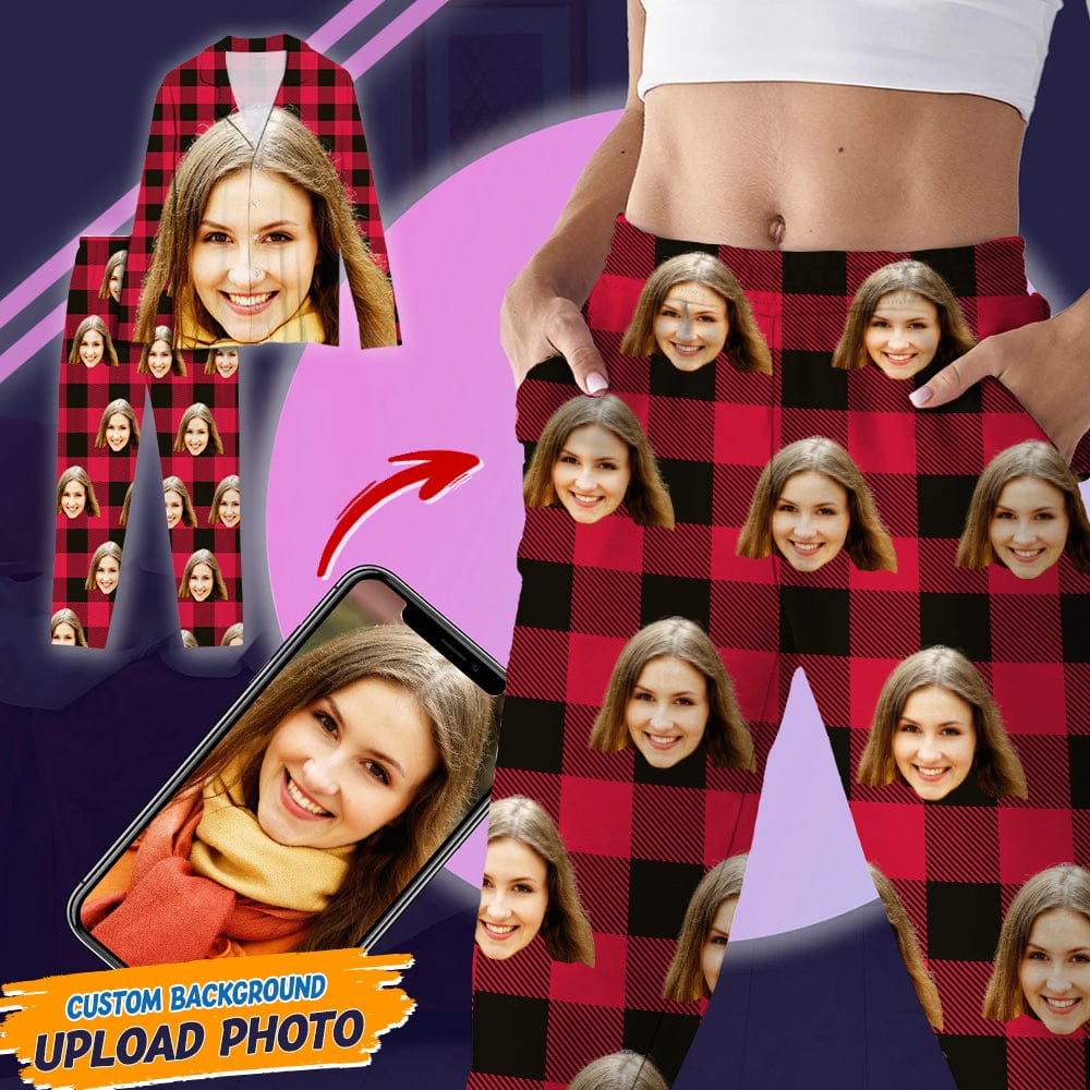 Custom Photo Portrait Face With Christmas Accessories Flannel Pajamas N369 HA75 888723 - Image 6