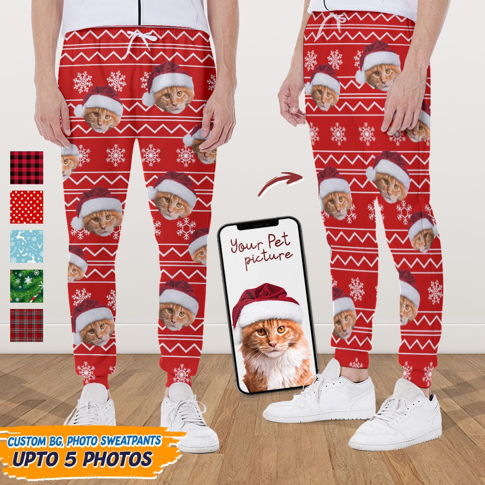 Custom Photo With Christmas Pattern Cat Men and Women's Sweatpants TH10 N304 888740 - Image 3