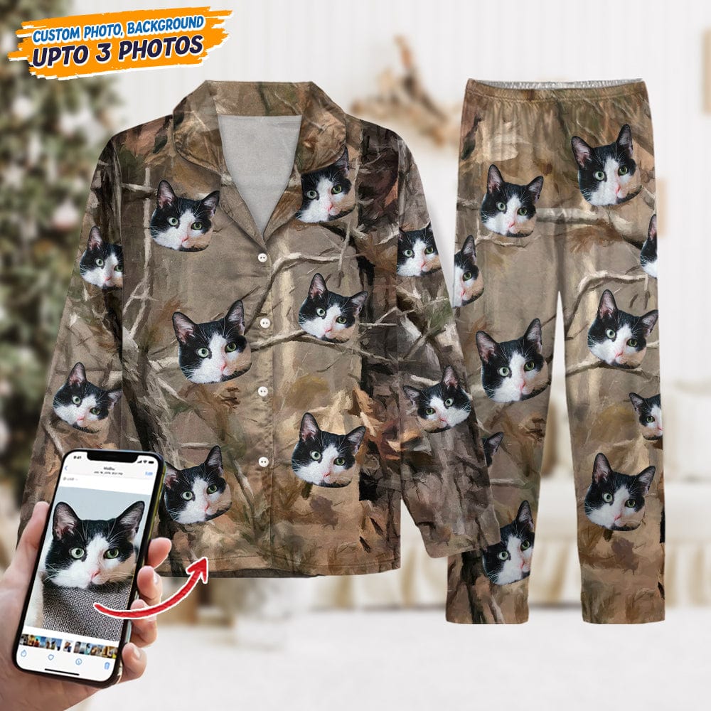Custom Cat Photo With Camo Background For Cat Lover Pajamas N304 888780 - Image 3