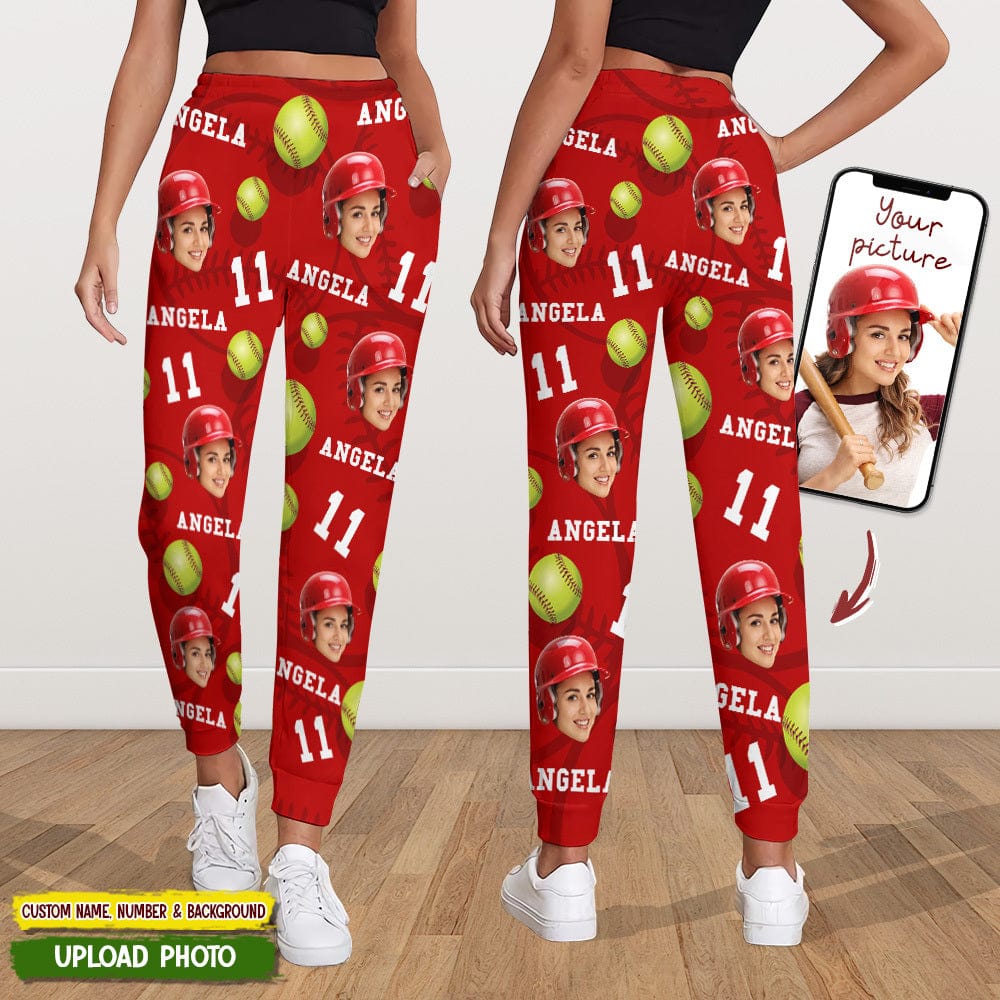 Custom Face Photo With Softball Sport Sweatpants T286 888817 - Image 3