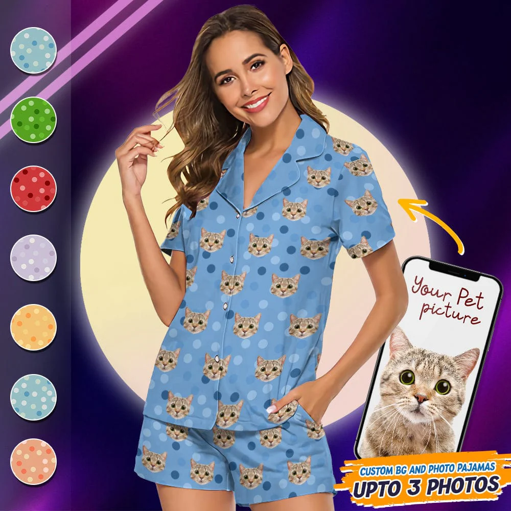 Custom Cat Photo With Polka Dots Pattern Short Pajamas T368 888886 - Image 3