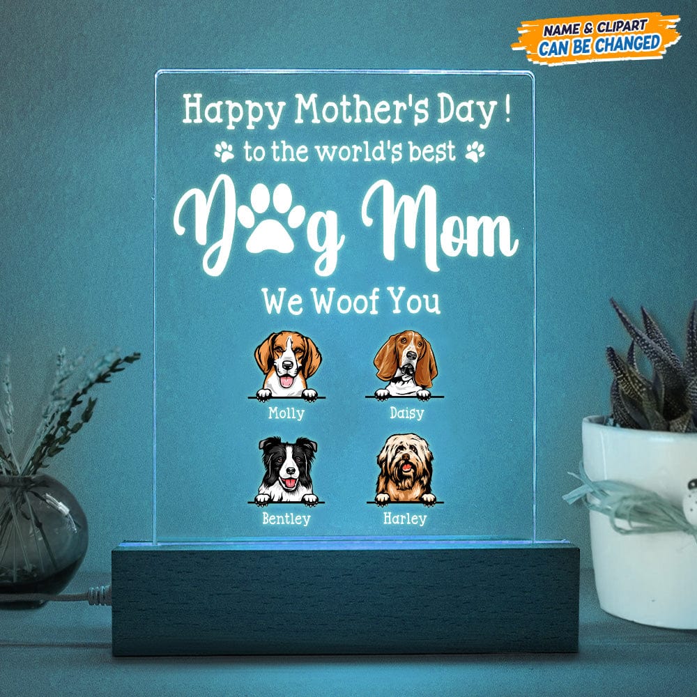 To The World's Best Dog Mom Acrylic Plaque With LED Night Light K228 HN590 - Image 2