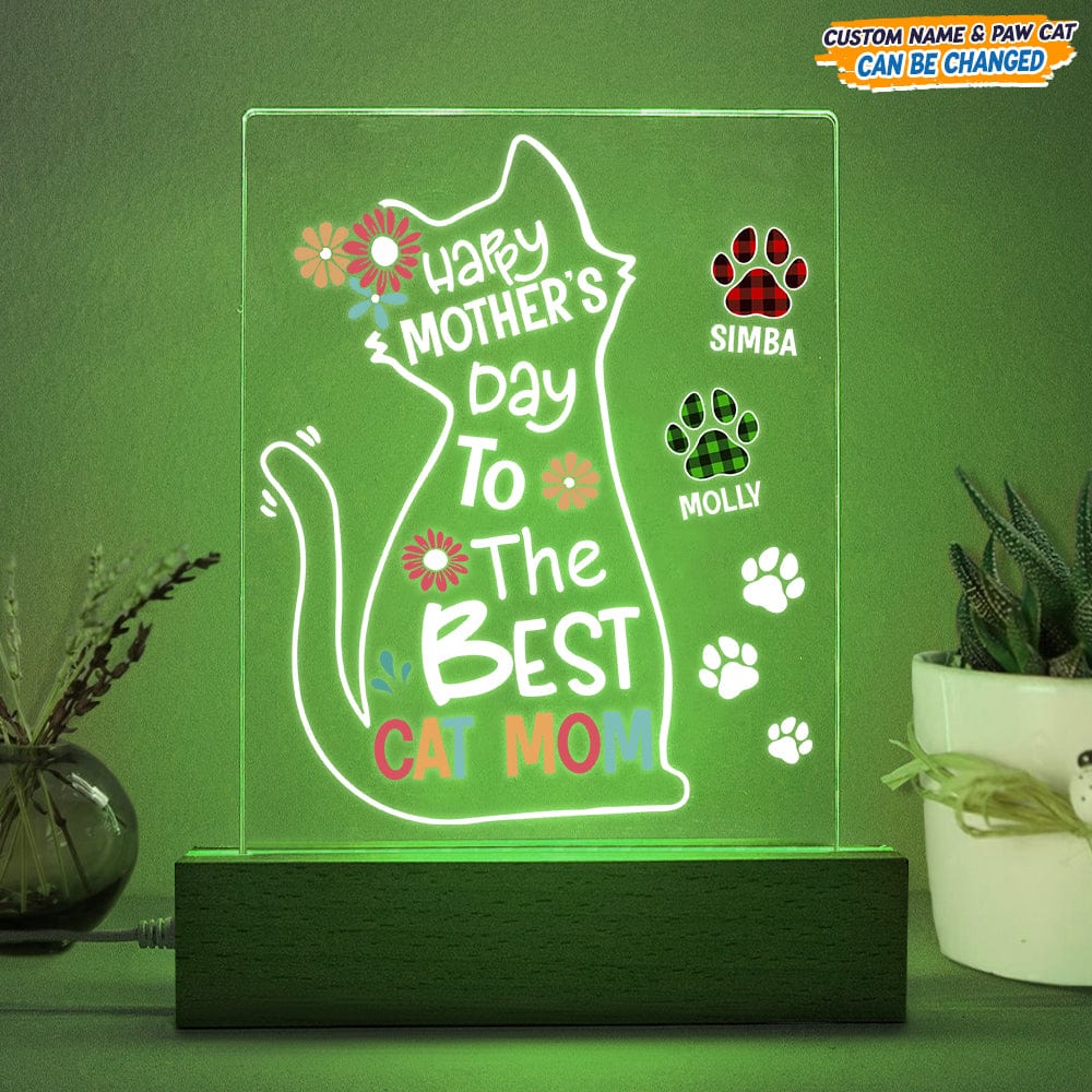 Happy Mother's Day To The Best Cat Mom Acrylic Plaque With LED Night Light N304 954