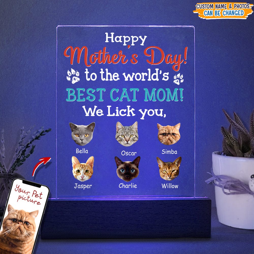 Happy Mother's Day To The World's Best Cat Mom Acrylic Plaque With LED Night Light N304 888978 - Image 3