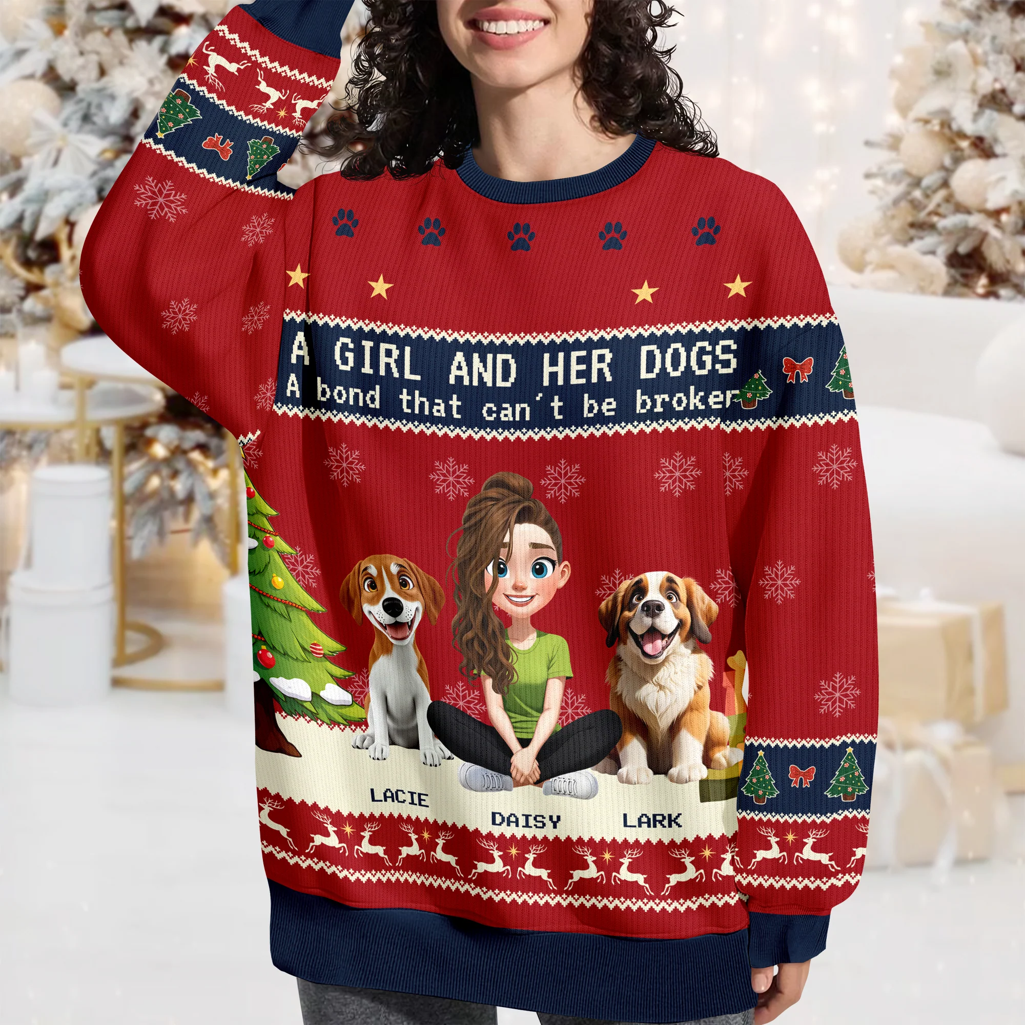 A Girl With Her Dogs - Personalized Ugly Sweater TH10 896263 - Image 3