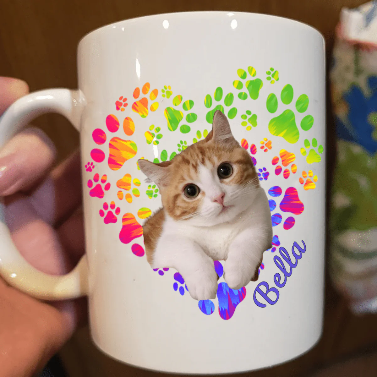 Dog Cat Heart Paw Print Tie Dye Photo Mug Dog Coffee Mug - Image 2