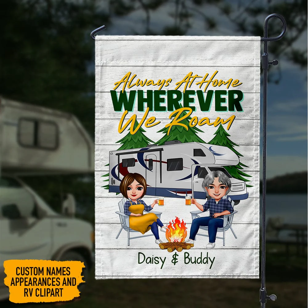 Always At Home Wherever We Roam Couple Chibi Outdoor Camping Garden Flag HN590 895164 - Image 2