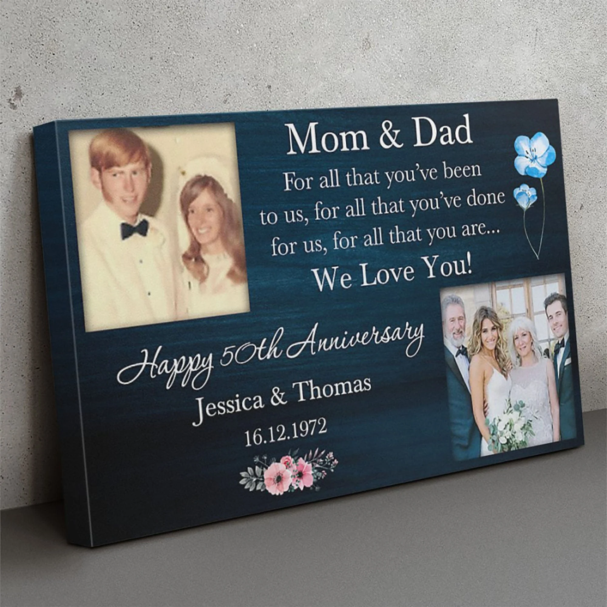 Anniversary Gift For Parents, Then And Now Picture, Anniversary Gift, Gift For Parents Golden Anniversary, Double Picture Print Canvas C364 - Image 2