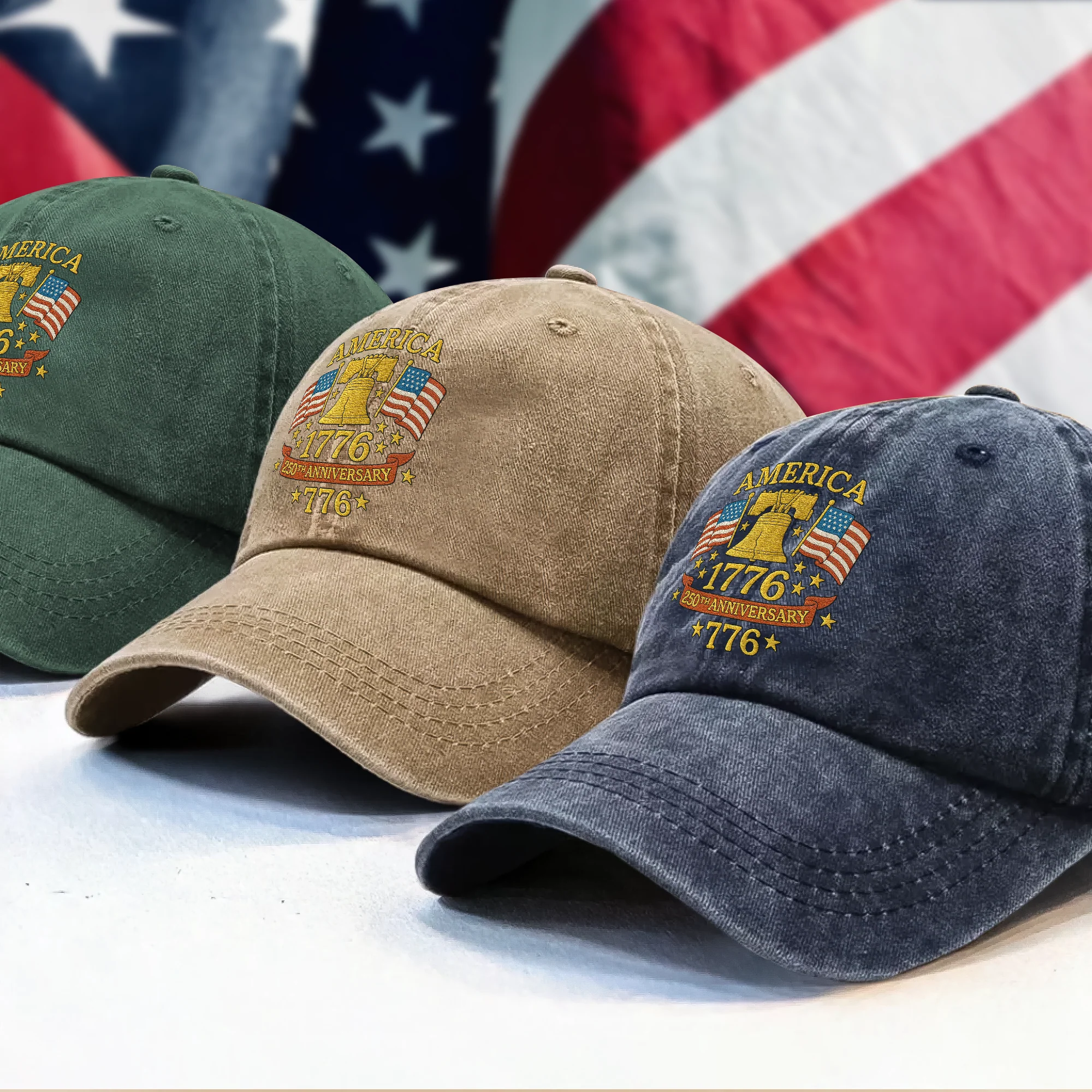 Anniversary Liberty Bell Embroidered Effect Baseball Cap America 250th Anniversary Washed Denim Baseball Cap CH07 899186 - Image 3