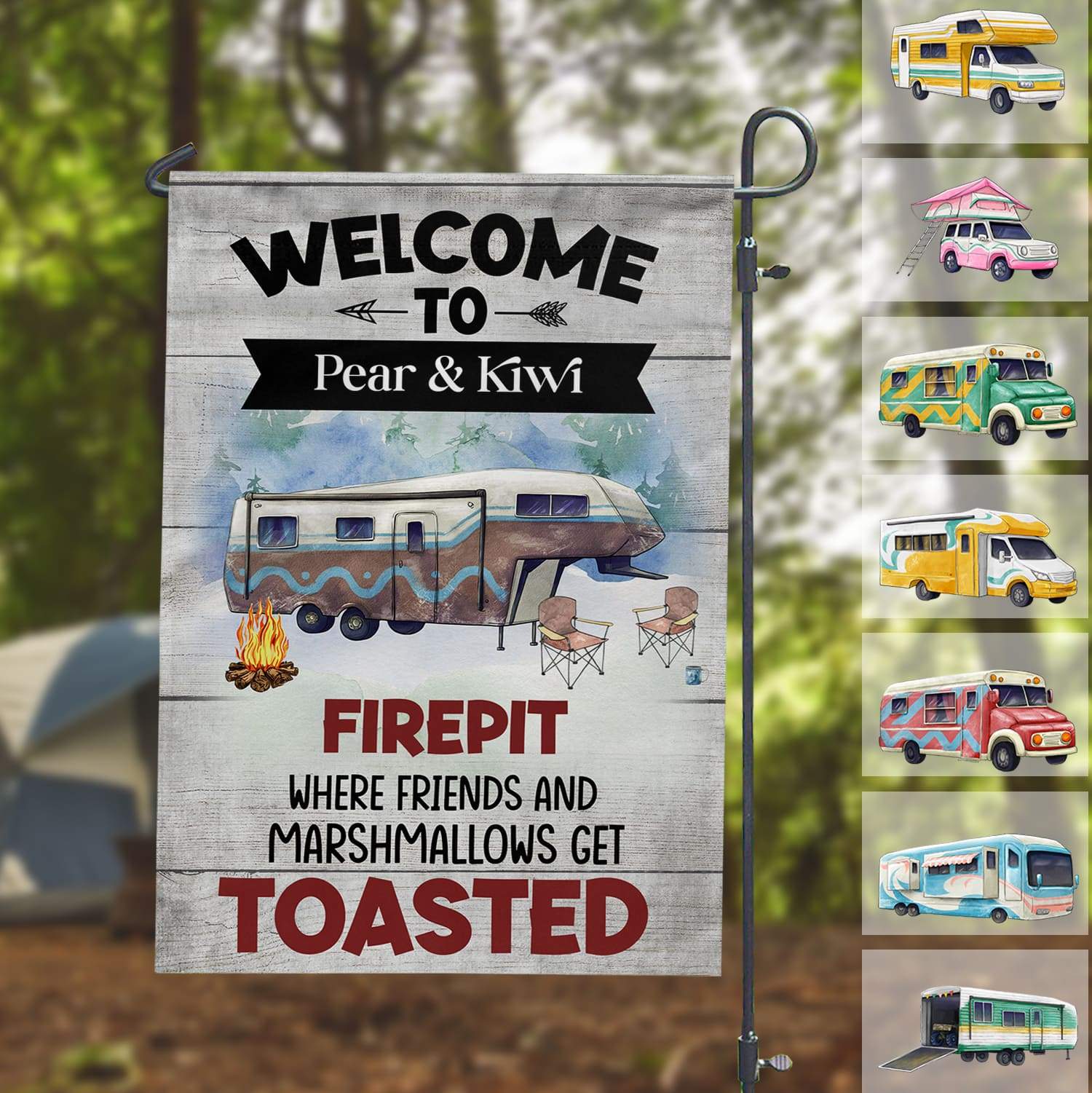 Welcome To Our Firefit Estate Camping Garden Flag, Camping Gift HN590 - Image 2