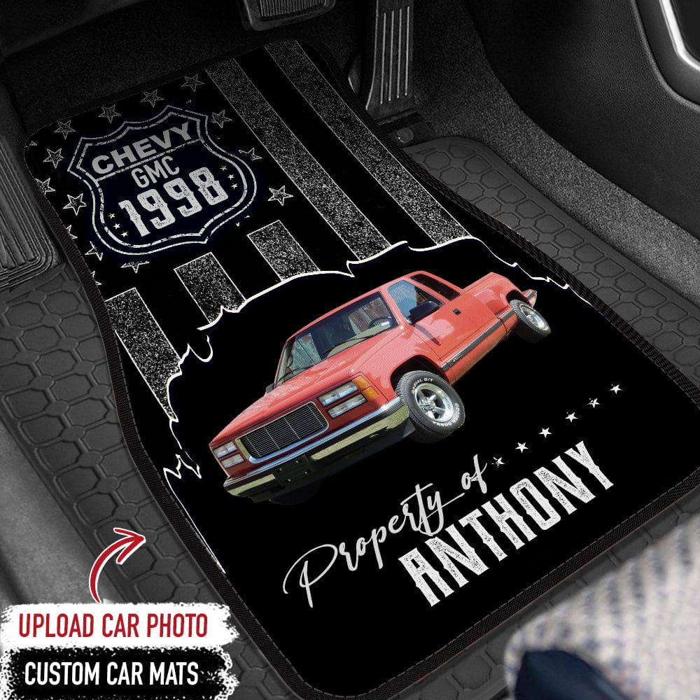 Car mats Personalized Gift, Upload photo classic car, Flag USA Custom name & year 889859 - Image 2