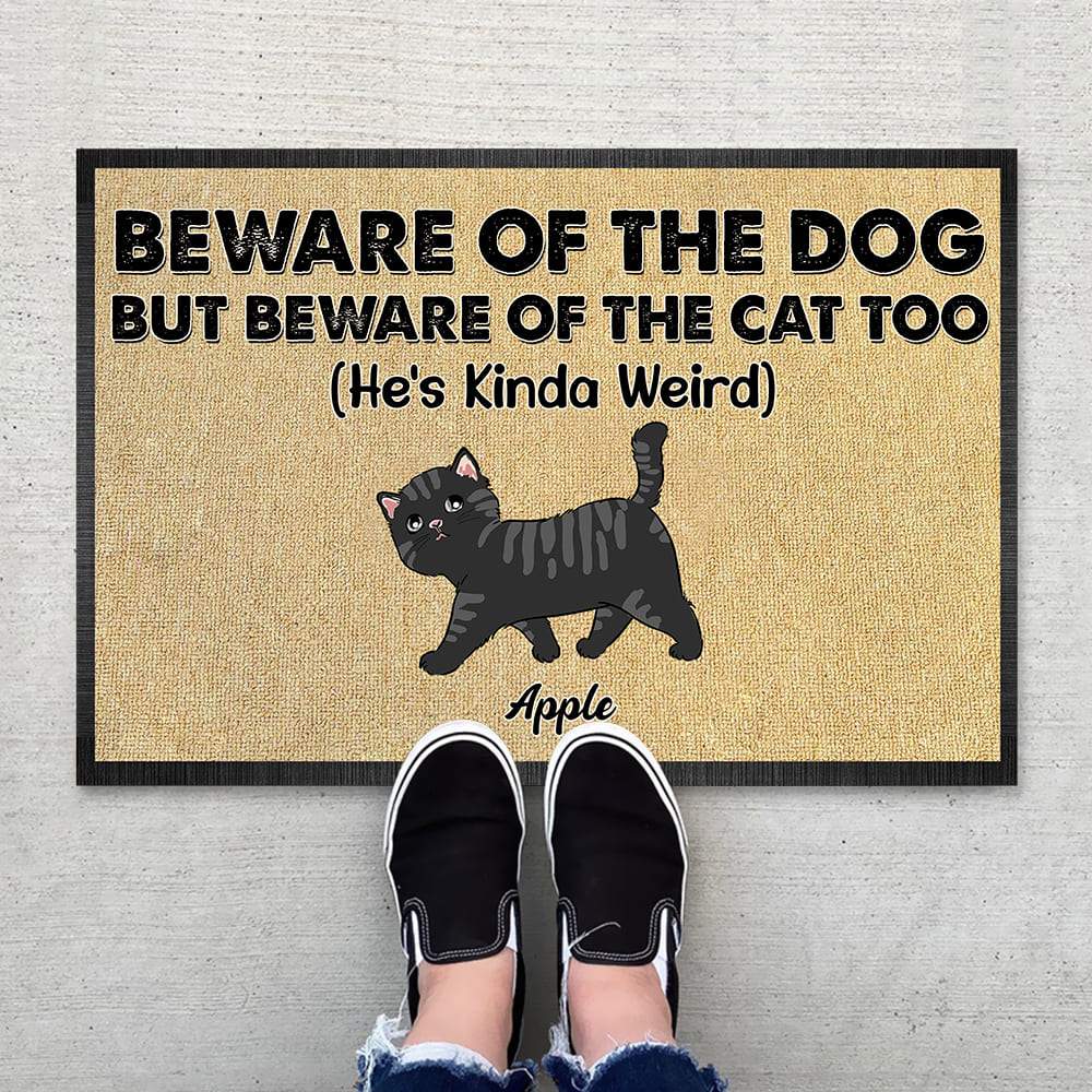 Beware Of The Dog But Beware Of The Cat Too Cat Doormat, Cat Lover Gift, Home Decor HN590 - Image 2