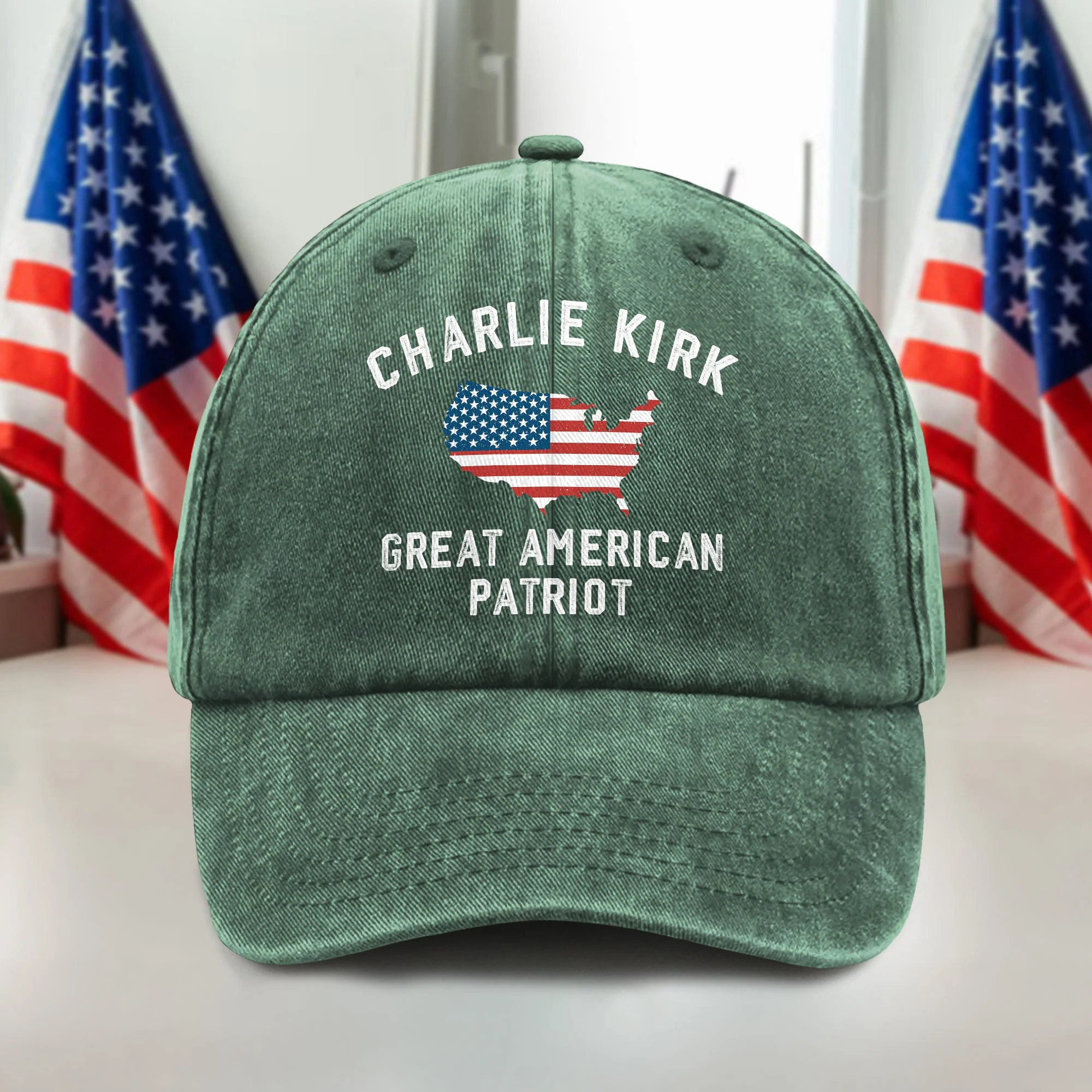 Charlie Kirk - Great American Patriot Washed Denim Baseball Cap LM32 65455 - Image 3