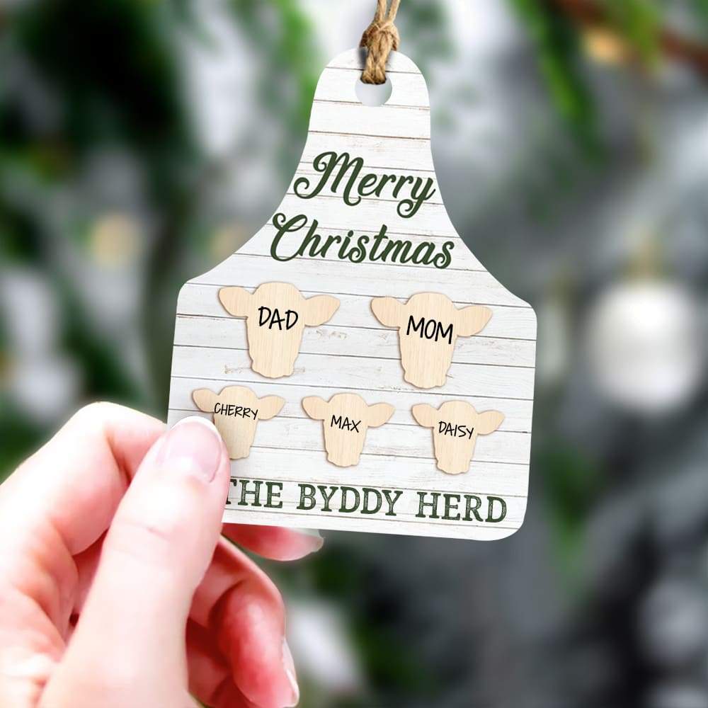Christmas Cow Tag Wood Ornament , Farmer Wood Ornament, HN590