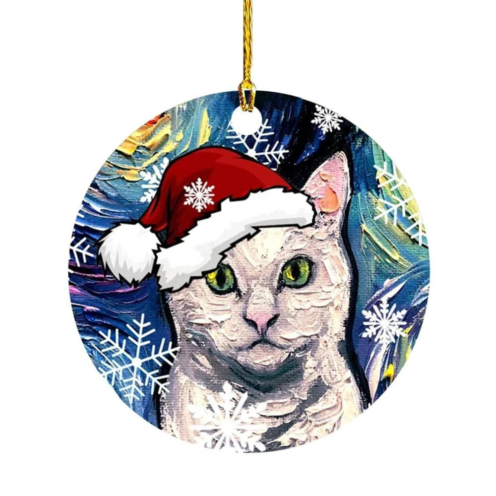 Cute Dog Cat with Hat Christmas Tree Ornament - Image 3