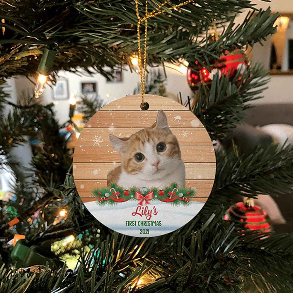 Dog Cat Christmas Wooden Background Photo Ornament 894872 - Image 3