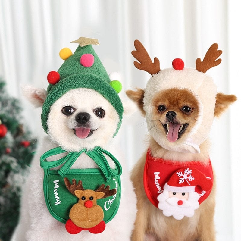 Christmas Pet Hat Cute Antlers Saliva Towel for Dog Cat